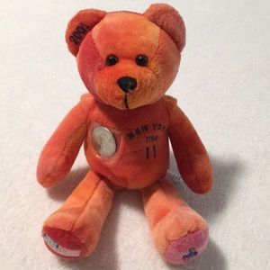 2001 New York State quarter orange beanie bear with authentic NY quarter